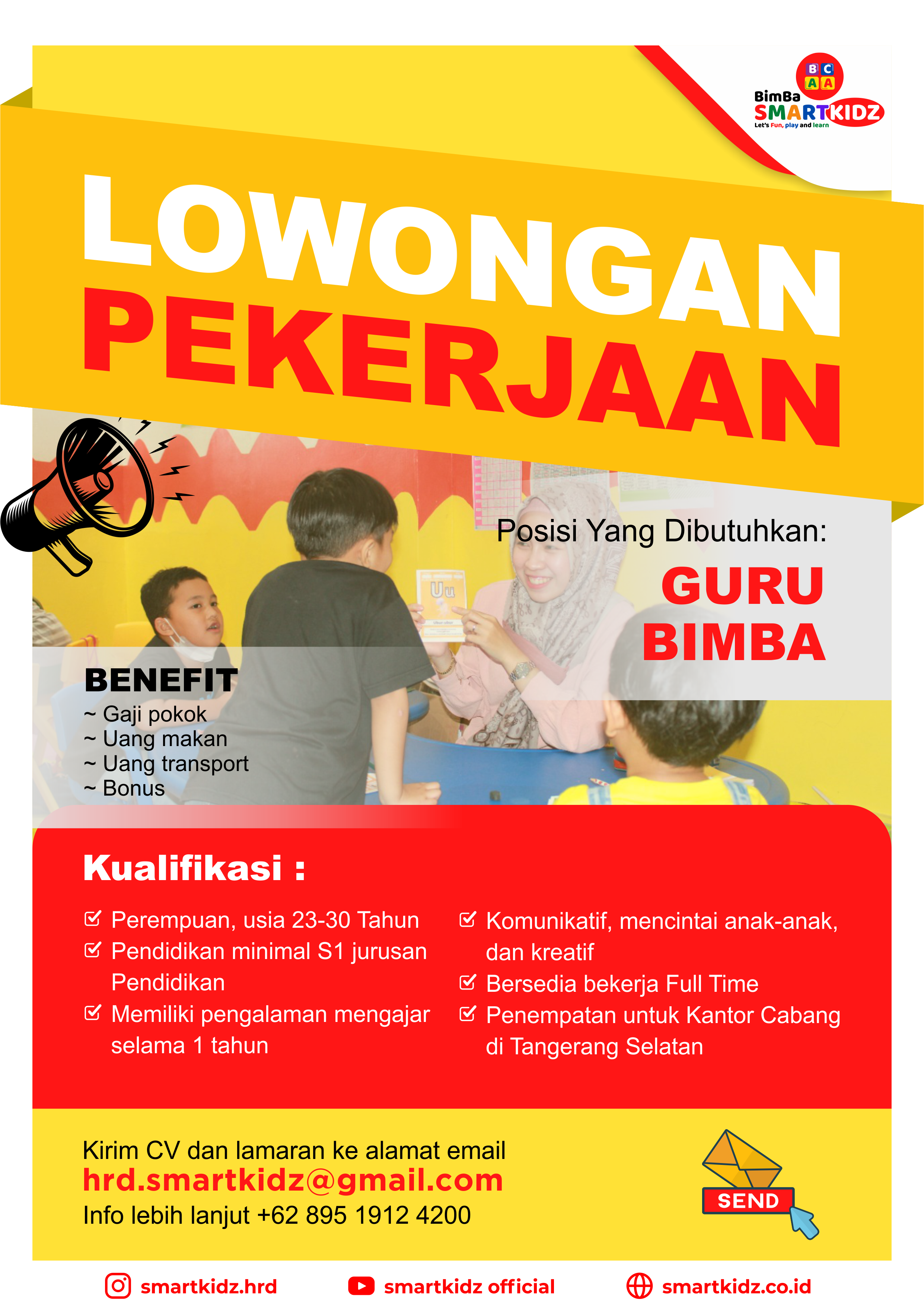 LOWONGAN PEKERJAAN GURU BIMBA SMARTKIDZ